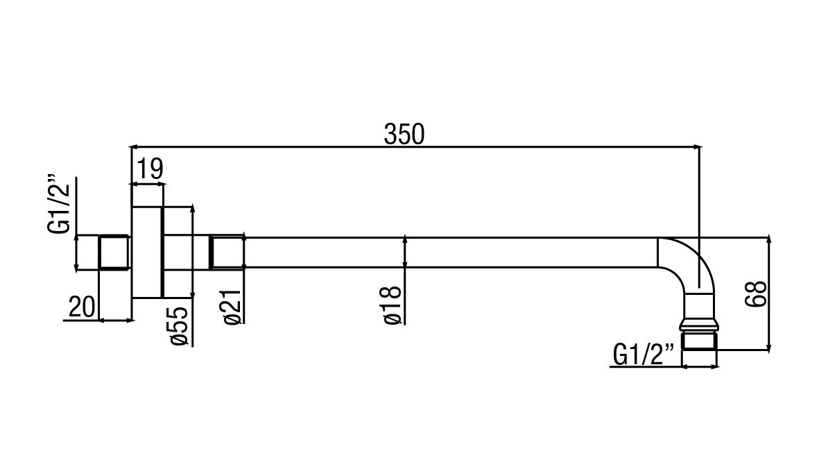 Alpi Blue Кронштейн для верхнего душа настенный 35 см, цвет: chrome BD 035 CR