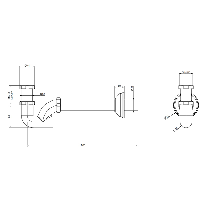 Gessi Technical Сифон для раковины латунный, цвет: matte black 01018#299