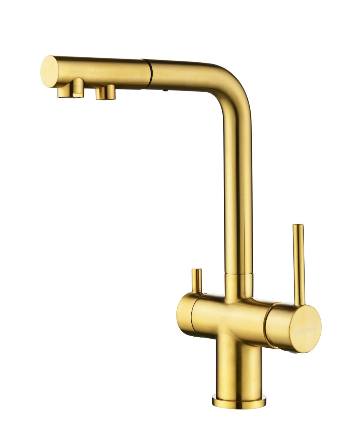 Paulmark Serpentine Смеситель для кухни с выдвижным изливом и подключ. фильтра, цвет: браш. золото Se213222-BG
