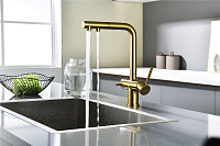 Paulmark Serpentine Смеситель для кухни с выдвижным изливом и подключ. фильтра, цвет: браш. золото Se213222-BG