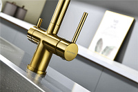 Paulmark Serpentine Смеситель для кухни с выдвижным изливом и подключ. фильтра, цвет: браш. золото Se213222-BG