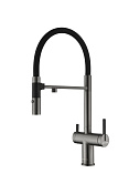 Paulmark Gravity Смеситель для кухни с гибким изливом и возм. подкл. фильтра, цвет: вороненая сталь Gr213888-GM