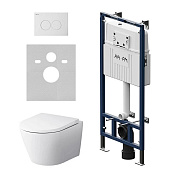 Am.Pm Sense Унитаз подвесной безободковый: инсталляция, унитаз, кнопка, сиденье, цвет: белый глянец IS100101.741701