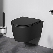 Am.Pm Func Унитаз подвесной 36х49 см, безободковый с крышкой микролифт, цвет: черный матовый C8F1700MBSC
