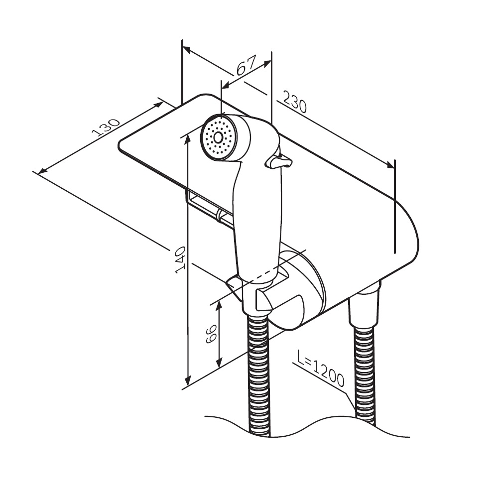 Am.Pm Func Гигиенический душ: смесит, ручной душ, шланг 120 см, полочка, цвет: черный матовый F0H8F922