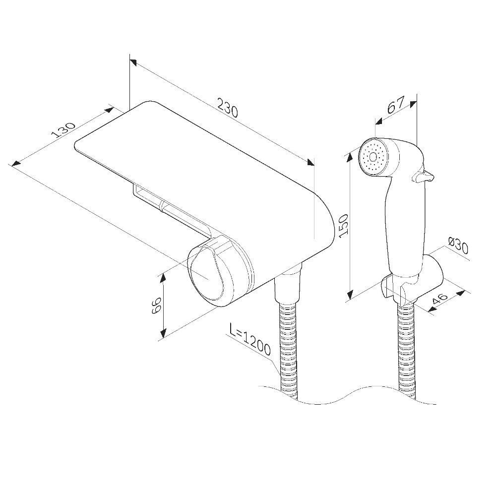 Am.Pm X-Joy Гигиенический душ: смесит, ручной душ, шланг 120 см, полочка, цвет: хром глянцевый F0H85A800