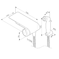 Am.Pm X-Joy Гигиенический душ: смесит, ручной душ, шланг 120 см, полочка, цвет: хром глянцевый F0H85A800