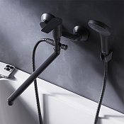 Am.Pm Gem Смеситель для ванны с душевым комплектом, излив 38,5 см, цвет: черный матовый F90A90122