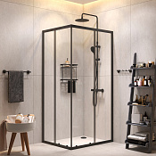 Am.Pm Gem S Комплект душевого уголка 100x80x200h см с душевой системой и аксес, цвет: черный матовый WK93EQ