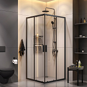 Am.Pm Gem S Комплект душевого уголка 90x90x200h см с душевой системой и аксес, цвет: черный матовый WK93EP