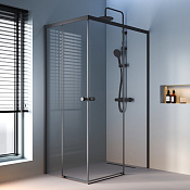 Am.Pm X-Joy Душевой уголок 118,4х78,4х190h см, стекло прозрачное 6 мм, без поддона, цвет: черный мат W94G-403-12080-BТ