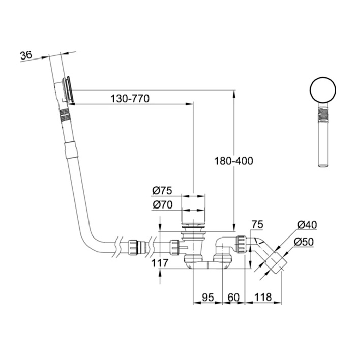 Bette Bettemono Слив перелив для нестандартных ванн, цвет: белый B640-000