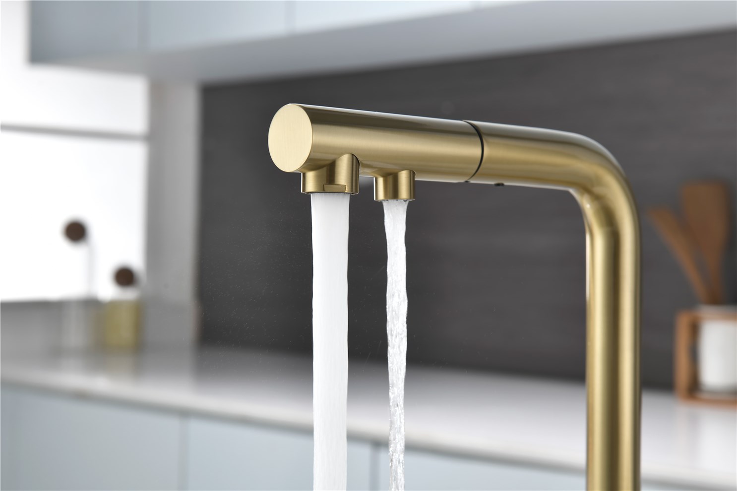 Paulmark Serpentine Смеситель для кухни с выдв. изливом и возм. подкл. фильтра, цвет: светлое золото Se213222-LG