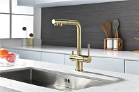 Paulmark Serpentine Смеситель для кухни с выдв. изливом и возм. подкл. фильтра, цвет: светлое золото Se213222-LG