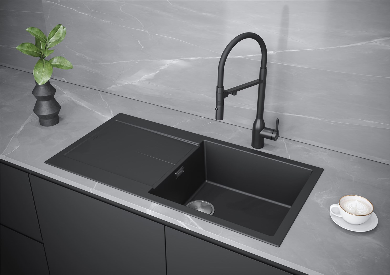 Paulmark Extensio Кухонная мойка Acrystone 99x50 см, цвет: anthracite PM989950-AN