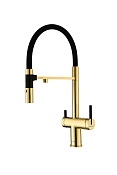 Paulmark Gravity Смеситель для кухни с гибким изливом и возможностью подключ. фильтра, цвет: золото Gr213888-G
