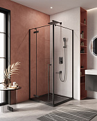 Cezares Liner Душевой уголок левый 90x90x195h см, прозрачное стекло 6 мм, цвет: черный матовый LINER-A-1-90-C-NERO-L