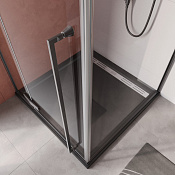 Cezares Liner Душевой уголок правый 90x90x195h см, прозрачное стекло 6 мм, цвет: оружейная сталь LINER-A-1-90-C-GM-R