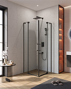 Cezares Slider Душевой уголок 70-80x70-80x195h см, прозрачное стекло 8 мм, цвет: черный матовый SLIDER-A-2-70/80-C-NERO