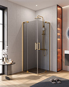 Cezares Slider Душевой уголок 70-80x70-80x195h см, тонированное стекло 8 мм, цвет: брашир. золото SLIDER-A-2-70/80-GRIGIO-BORO