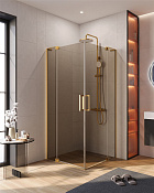 Cezares Slider Душевой уголок 80-90x80-90x195h см, тонированное стекло 8 мм, цвет: брашир. золото SLIDER-A-2-80/90-BR-BORO