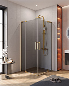 Cezares Slider Душевой уголок 90-100x90-100x195h см, тонированное стекло 8 мм, цвет: браш. золото SLIDER-A-2-90/100-GRIGIO-BORO