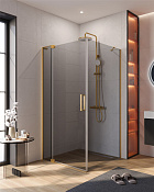 Cezares Slider Душевой уголок 100-110x100x195h см, тонированное стекло 8 мм, цвет: брашир. золото SLIDER-AH-1-100-100/110-GRIGIO-BORO