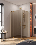 Cezares Slider Душевой уголок 80-90x100x195h см, тонированное стекло 8 мм, цвет: браширован. золото SLIDER-AH-1-100-80/90-BR-BORO