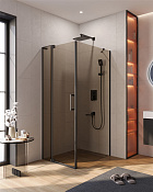 Cezares Slider Душевой уголок 80-90x100x195h см, тонированное стекло 8 мм, цвет: черный матовый SLIDER-AH-1-100-80/90-BR-NERO