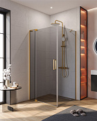 Cezares Slider Душевой уголок 90-100x100x195h см, тонированное стекло 8 мм, цвет: браширован. золото SLIDER-AH-1-100-90/100-GRIGIO-BORO