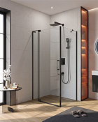 Cezares Slider Душевой уголок 100-110x80x195h см, прозрачное стекло 8 мм, цвет: черный матовый SLIDER-AH-1-80-100/110-C-NERO