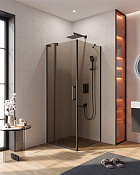Cezares Slider Душевой уголок 70-80x80x195h см, тонированное стекло 8 мм, цвет: черный матовый SLIDER-AH-1-80-70/80-BR-NERO