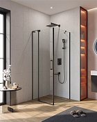 Cezares Slider Душевой уголок 70-80x80x195h см, прозрачное стекло 8 мм, цвет: черный матовый SLIDER-AH-1-80-70/80-C-NERO