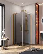 Cezares Slider Душевой уголок 70-80x90x195h см, тонированное стекло 8 мм, цвет: брашированное золото SLIDER-AH-1-90-70/80-GRIGIO-BORO