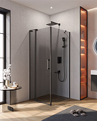 Cezares Slider Душевой уголок 70-80x90x195h см, тонированное стекло 8 мм, цвет: черный матовый SLIDER-AH-1-90-70/80-GRIGIO-NERO