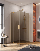 Cezares Slider Душевой уголок 80-90x90x195h см, тонированное стекло 8 мм, цвет: брашированное золото SLIDER-AH-1-90-80/90-BR-BORO