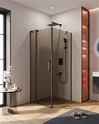 Cezares Slider Душевой уголок 80-90x90x195h см, тонированное стекло 8 мм, цвет: черный матовый SLIDER-AH-1-90-80/90-BR-NERO