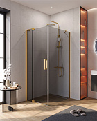Cezares Slider Душевой уголок 80-90x90x195h см, тонированное стекло 8 мм, цвет: брашированное золото SLIDER-AH-1-90-80/90-GRIGIO-BORO