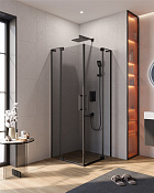 Cezares Slider Душевой уголок 70-80x80-90x195h см, тонированное стекло 8 мм, цвет: черный матовый SLIDER-AH-2-70/80-80/90-GRIGIO-NERO