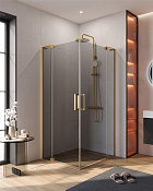 Cezares Slider Душевой уголок 80-90x90-100x195h см, тонированное стекло 8 мм, цвет: брашир. золото SLIDER-AH-2-80/90-90/100-GRIGIO-BORO