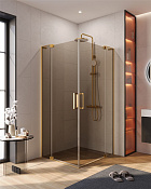 Cezares Slider Душевой уголок 90-100x100-110x195h см, тонированное стекло 8 мм, цвет: браш. золото SLIDER-AH-2-90/100-100/110-BR-BORO