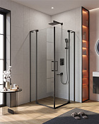 Cezares Slider Душевой уголок 90-100x100-110x195h см, прозрачное стекло 8 мм, цвет: черный матовый SLIDER-AH-2-90/100-100/110-C-NERO