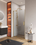 Cezares Slider Душевая дверь распашная 110x195h см, прозрач. стекло 8 мм, цвет: брашированное золото SLIDER-B-1-100/110-C-BORO