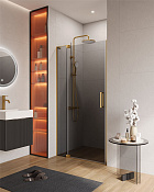 Cezares Slider Душевая дверь распашная 110x195h см, тонированное стекло 8 мм, цвет: брашир. золото SLIDER-B-1-100/110-GRIGIO-BORO