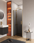 Cezares Slider Душевая дверь распашная 80x195h см, тонированное стекло 8 мм, цвет: брашир. золото SLIDER-B-1-70/80-GRIGIO-BORO