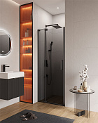Cezares Slider Душевая дверь распашная 80x195h см, тонированное стекло 8 мм, цвет: черный матовый SLIDER-B-1-70/80-GRIGIO-NERO