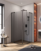 Cezares Slider Душевой уголок 80-90x80-90x195h см, тонированное стекло 8 мм, цвет: черный матовый SLIDER-R-2-80/90-GRIGIO-NERO