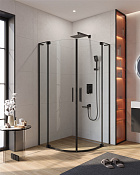 Cezares Slider Душевой уголок 90-100x90-100x195h см, прозрачное стекло 8 мм, цвет: черный матовый SLIDER-R-2-90/100-C-NERO