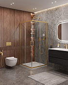 Cezares Molveno Душевой уголок 90,5x90,5x195h см, прозрачное стекло 6 мм, цвет: брашированное золото MOLVENO-A-2-90-C-BORO-IV