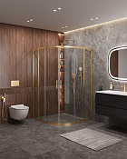 Cezares Molveno Душевой уголок 120,5x120,5x195h см, прозрачное стекло 6 мм, цвет: браширован. золото MOLVENO-R-22-100+20-C-BORO-IV